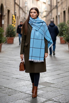 Remsa - Plaid Pattern Scarf Shoulder Shawl 70x180 cm 1210 Blue