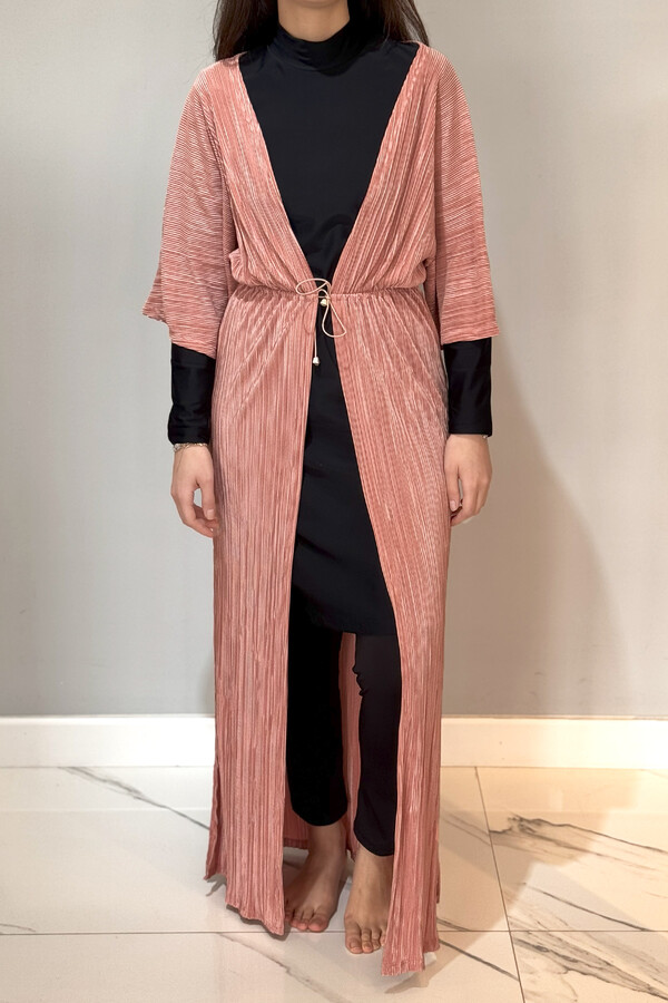 Pleated Kimono Pareo Kaftan with Tie-Belt - Thumbnail