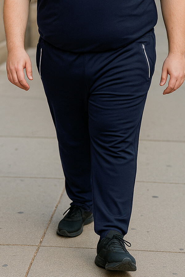 Plus-Size Cotton Textured Men's Sweatpants Navy - Thumbnail