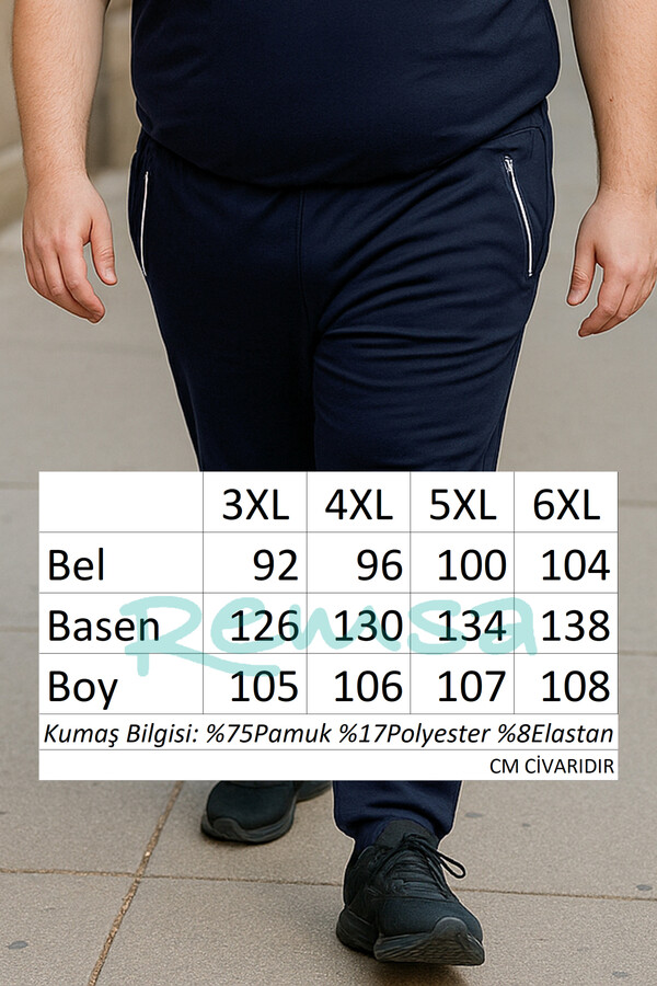 Plus-Size Cotton Textured Men's Sweatpants Navy - Thumbnail