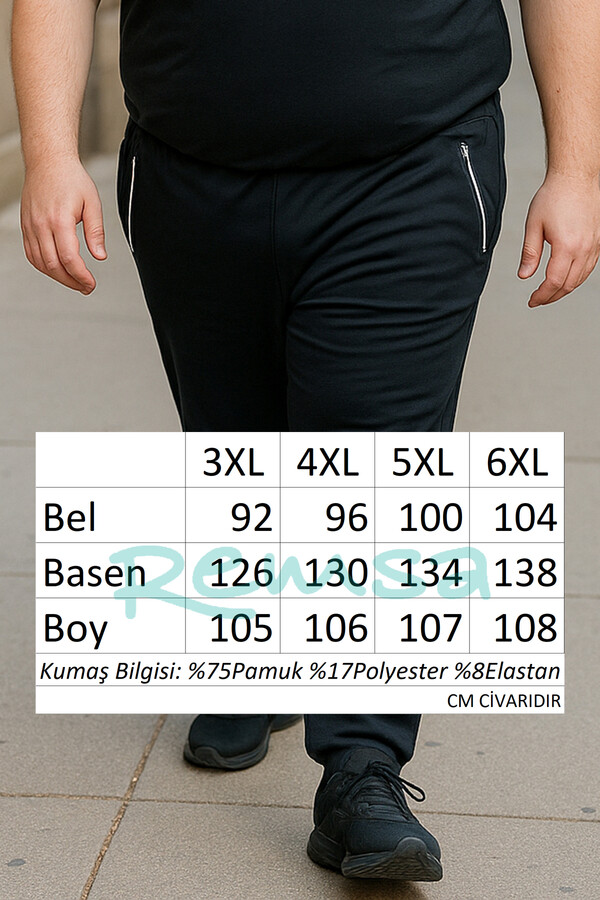 Plus-size Cotton Textured Sweatpants 24702 Black - Thumbnail