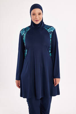 Rozamay - Plus-Size Full-Cover Modest Swimwear Set Navy Blue