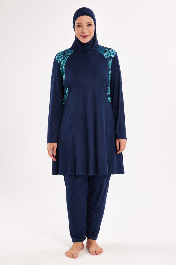 Rozamay - Plus-Size Full-Cover Modest Swimwear Set Navy Blue (1)