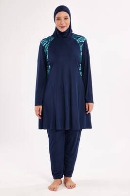Rozamay - Plus-Size Full-Cover Modest Swimwear Set Navy Blue (1)