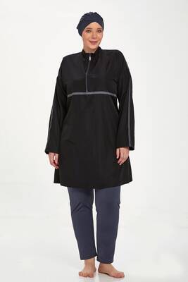 Adasea - Plus Size Full Coverage Burkini Morgan Battal 1427 Black Adasea - Plus Size Full Coverage Burkini Morgan Battal 1427 Black