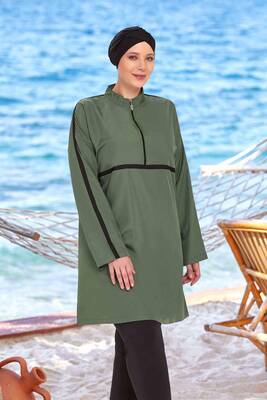 Adasea - Plus Size Full Coverage Burkini Morgan Battal 1427 Khaki Adasea - Plus Size Full Coverage Burkini Morgan Battal 1427 Khaki