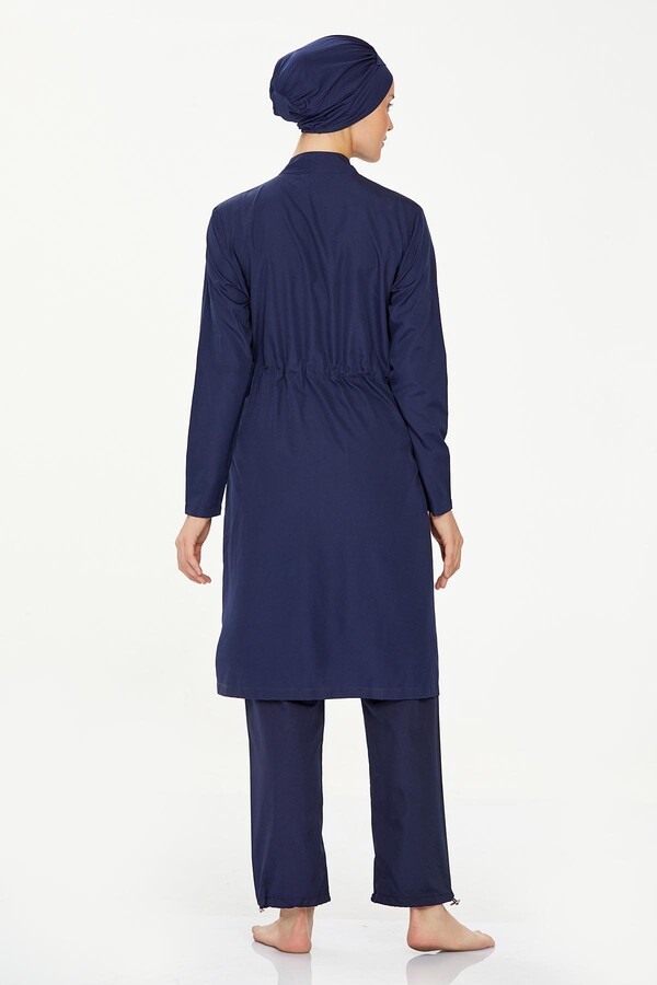 Plus Size Full Coverage Burkini Swimwear Levy Battal 8287 Dark Navy Blue - Thumbnail