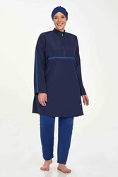 Adasea - Plus Size Full Coverage Modest Burkini Morgan Battal 1427 Dark Navy