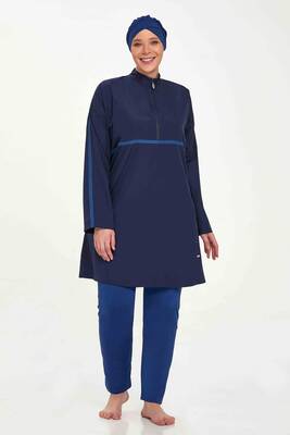 Adasea - Plus Size Full Coverage Modest Burkini Morgan Battal 1427 Dark Navy Adasea - Plus Size Full Coverage Modest Burkini Morgan Battal 1427 Dark Navy