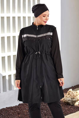 Adasea - Plus Size Full Coverage Modest Swimsuit 1802 Black04