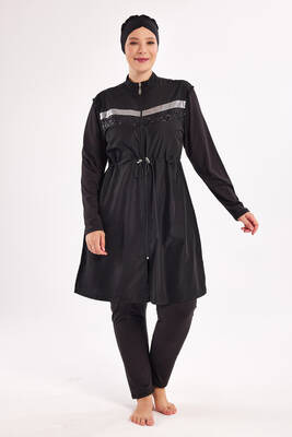 Adasea - Plus Size Full Coverage Modest Swimsuit 1802 Black04 (1)