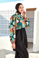 Adasea - Plus Size Full Coverage Modest Swimsuit Parachute Fabric 1803 Black