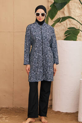 Remsa - Plus Size Full Coverage Modest Swimsuit With Parachute Fabric 3325-97 Black Remsa - Plus Size Full Coverage Modest Swimsuit With Parachute Fabric 3325-97 Black