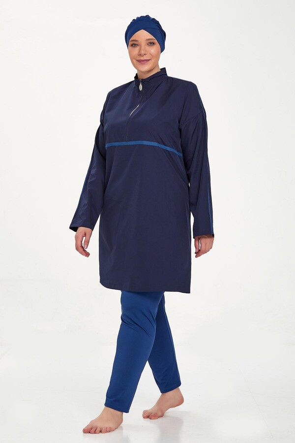 Plus Size Full Coverage Modest Burkini Morgan Battal 1427 Dark Navy - Thumbnail