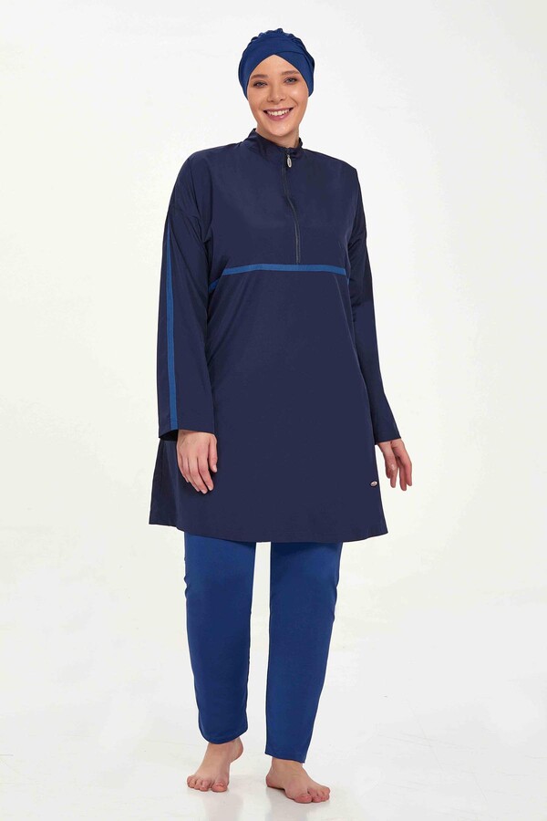 Plus Size Full Coverage Modest Burkini Morgan Battal 1427 Dark Navy - Thumbnail