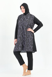 Remsa Mayo - Plus Size Fully Covered Hijab Swimsuit 2350 Aysun Lilac Black Remsa Swimwear