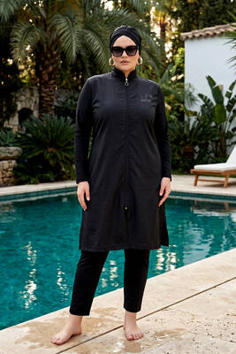 Remsa - Plus Size Fully Covered Hijab Swimsuit Marine Swimwear TD1703-116 Black