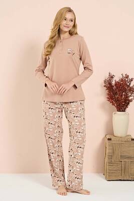 Remsa - Plus-Size Knit Long Sleeve Pajama Set in Salmon