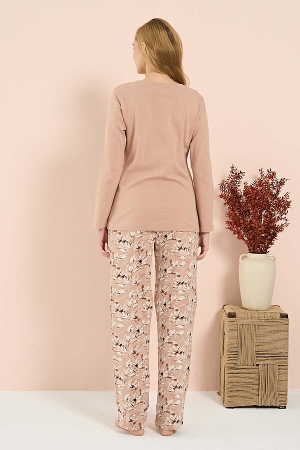 Plus-Size Knit Long Sleeve Pajama Set in Salmon - Thumbnail