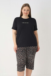 Remsa - Plus Size Leopard Print Short Sleeve Capri Pajama Set 26082