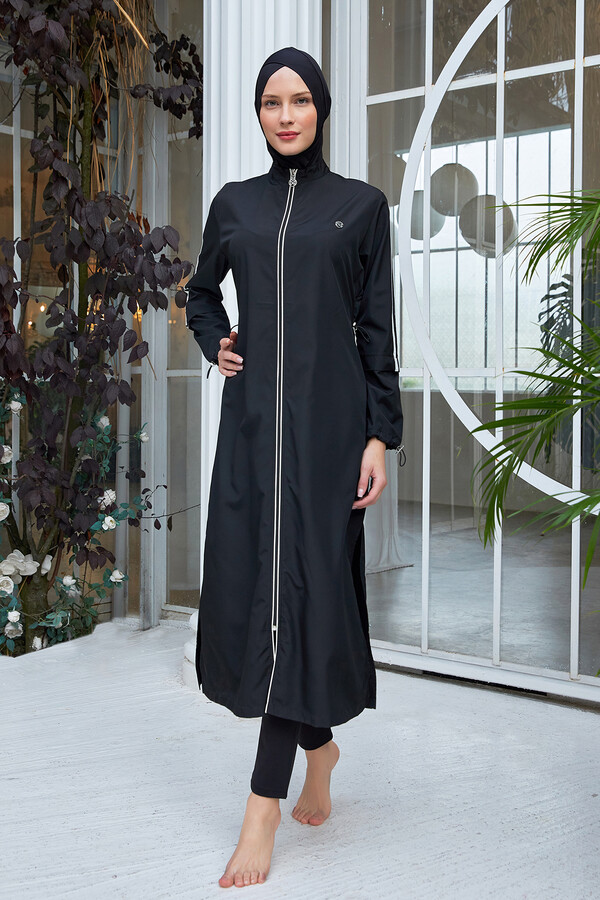 Maresiva - Plus Size Long Full Coverage Modest Swimsuit Set 2406 Black