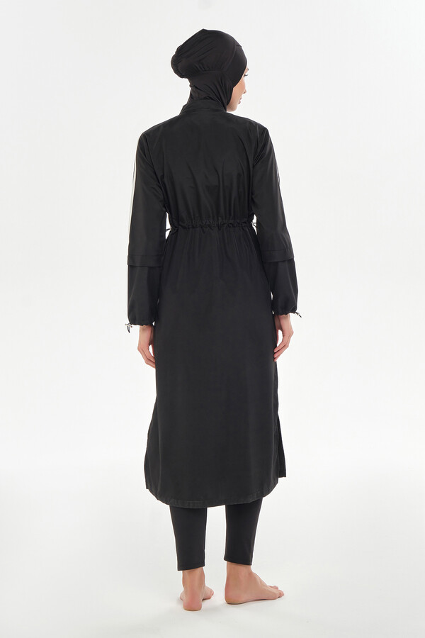 Plus Size Long Full Coverage Modest Swimsuit Set 2406 Black - Thumbnail