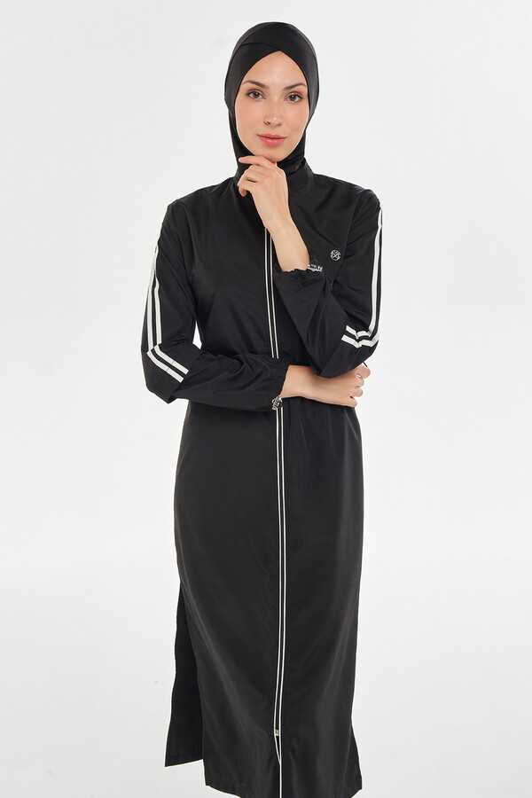 Plus Size Long Full Coverage Modest Swimsuit Set 2406 Black - Thumbnail