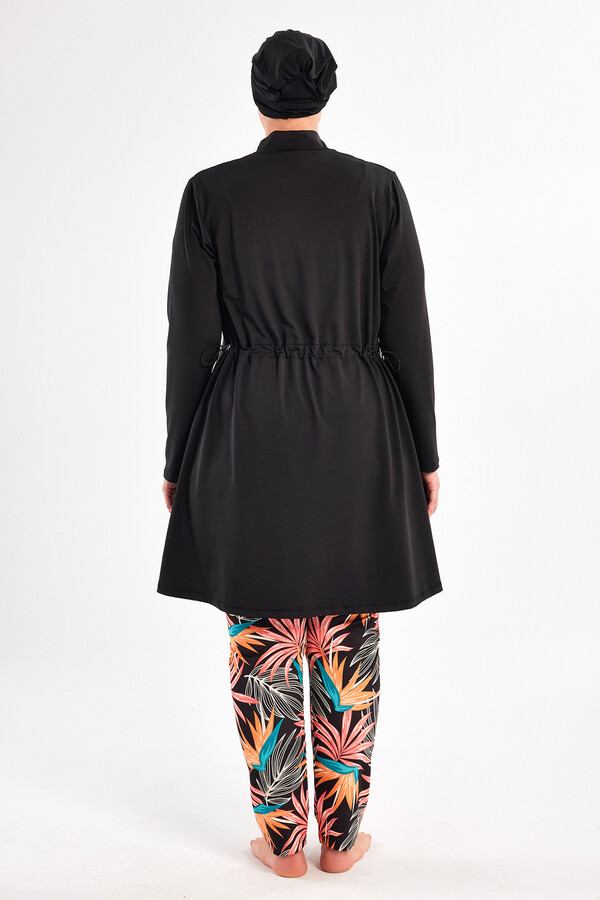 Plus Size Lycra Full Coverage Modest Swimsuit Set 2801 Black - Thumbnail