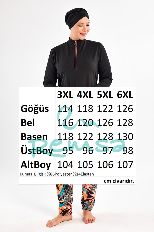 Plus Size Lycra Full Coverage Modest Swimsuit Set 2801 Black - Thumbnail