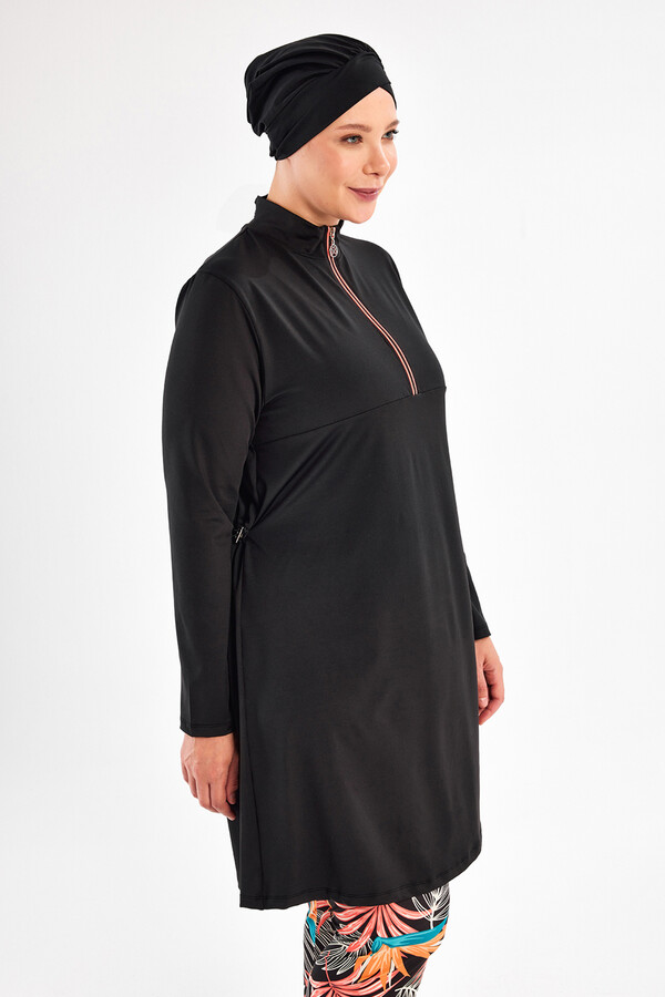 Plus Size Lycra Full Coverage Modest Swimsuit Set 2801 Black - Thumbnail