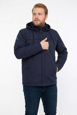 Remsa Sportswear - Plus Size Men Hooded Windproof Pocket Detailed with mesh Raincoat Dark Blue Remsa Spor TH901