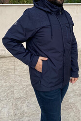 Remsa Spor - Plus Size Men Hooded Windproof Pocket Detailed with mesh Raincoat Dark Blue Remsa Spor TH901