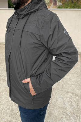 Remsa Sportswear - Plus Size Men's Hooded Windbreaker with Mesh Lining and Pocket - Dark Gray Remsa Sports TH901