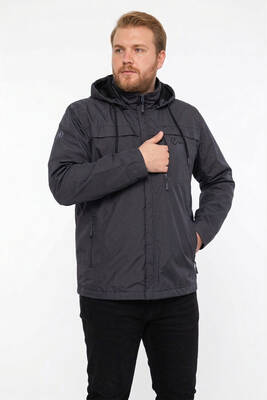 Remsa Sportswear - Plus Size Men's Hooded Windbreaker with Mesh Lining and Pocket - Dark Gray Remsa Sports TH901