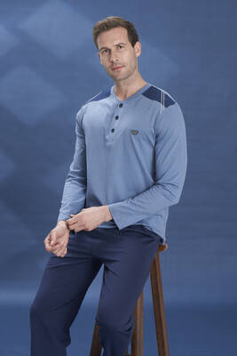 Remsa - Plus-Size Men's Knit Long Sleeve Pajama Set 2104 Indigo