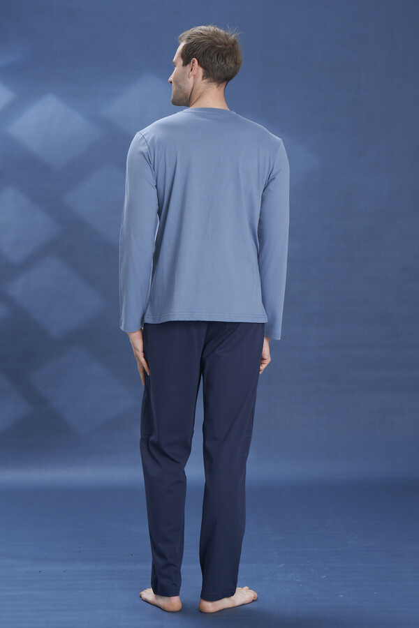 Plus-Size Men's Knit Long Sleeve Pajama Set 2104 Indigo - Thumbnail