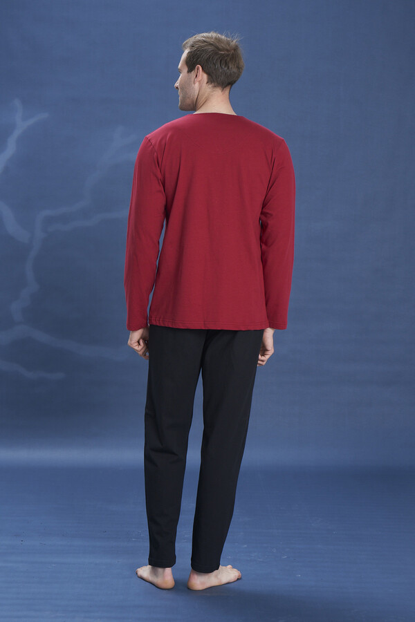Plus-Size Men's Knit Long Sleeve Pajama Set 2141 Burgundy - Thumbnail