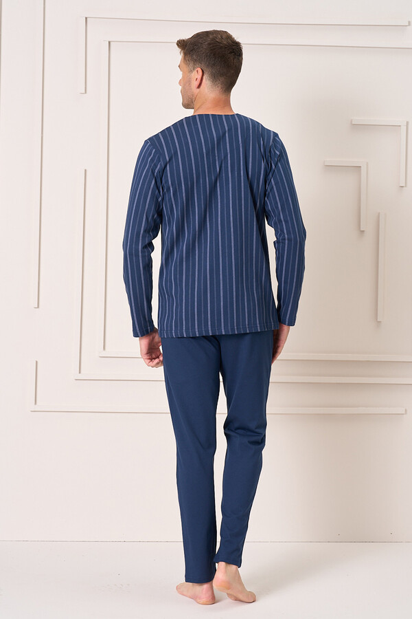 Plus-Size Men's Knit Long Sleeve Pajama Set 2144 Navy01 - Thumbnail