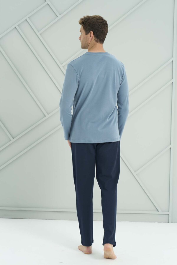 Plus-Size Men's Knit Long Sleeve Pajama Set 2202 Navy - Thumbnail