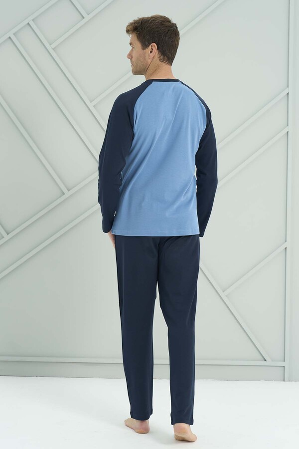 Plus-Size Men's Knit Long Sleeve Pajama Set 2211 Indigo02 - Thumbnail