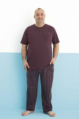 Aydogan - Plus-size Men's Short Sleeve Cotton Pajama Set PJ26-AY-E-KK-BB-250007 Burgundy