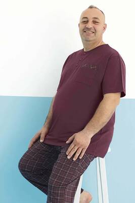 Aydogan - Plus-size Men's Short Sleeve Modal Pajama Set Bordo03