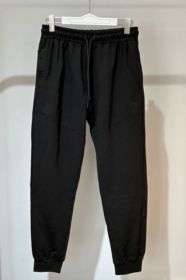 Plus Size Men's Sweatpants with Elastic Waistband 7055 Black - Thumbnail
