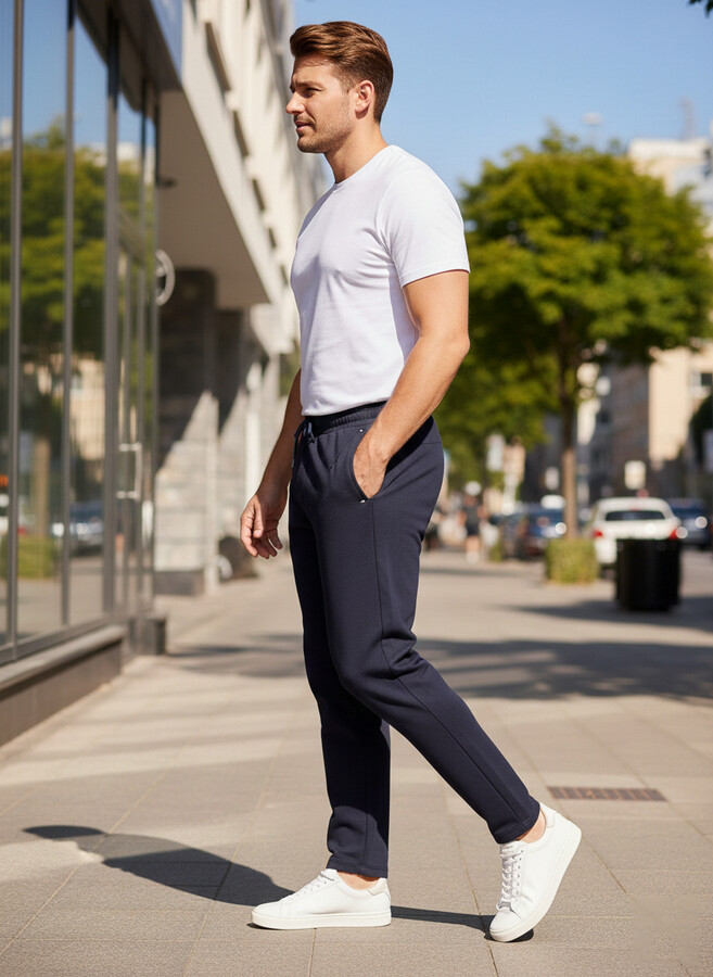 Plus-size Men's Three-Pocket Sweatpants 340 Navy - Thumbnail