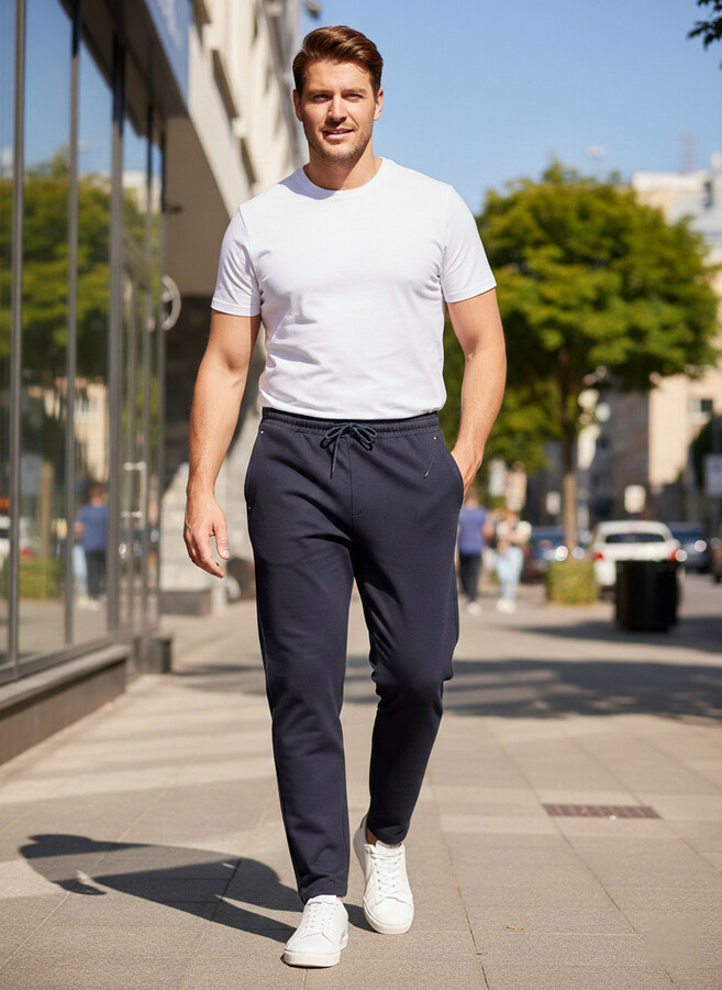 Plus-size Men's Three-Pocket Sweatpants 340 Navy - Thumbnail