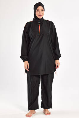 Adasea - Plus Size Parachute Full Coverage Modest Swimsuit 1804 Black (1)