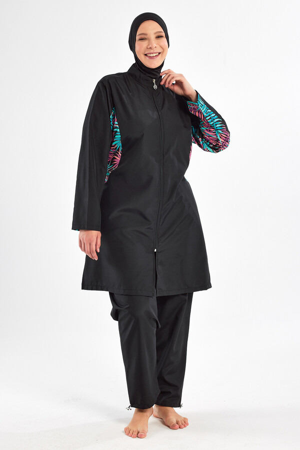 Plus-Size Parachute Full-Coverage Modest Swimwear Set 2802 Black - Thumbnail