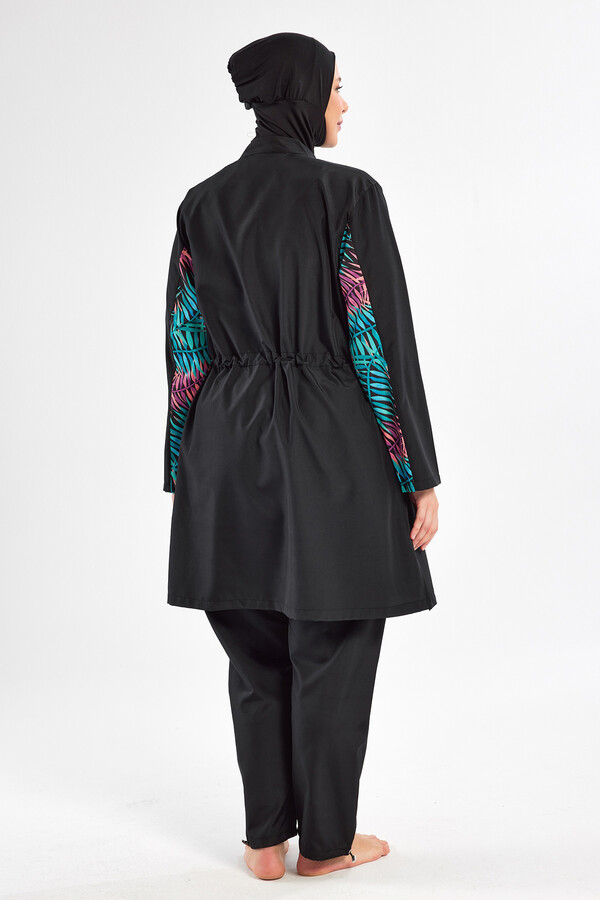 Plus-Size Parachute Full-Coverage Modest Swimwear Set 2802 Black - Thumbnail