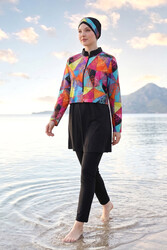 Haliç Mayo - Plus Size Patterned Full-Cover Modest Swimsuit 14 Black05