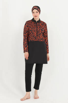 Haliç Mayo - Plus Size Patterned Full-Cover Modest Swimsuit 16 Black03 (1)